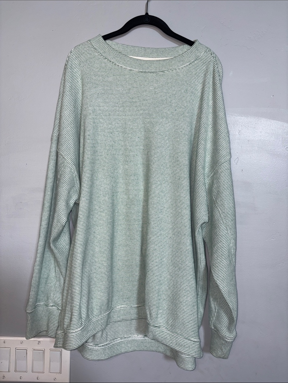 Aerie Oversized Waffle Knit Pullover Green White Stripe Size L